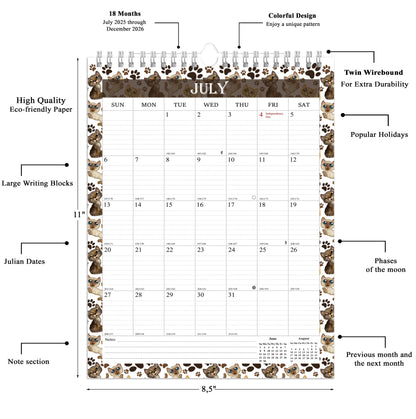 2025-2026 Wall Calendar Spiral-bound Twin-Wire Binding - 18 Months 8.5" x 11" 017