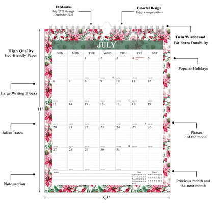 2025-2026 Wall Calendar Spiral-bound Twin-Wire Binding - 18 Months 8.5" x 11" 01