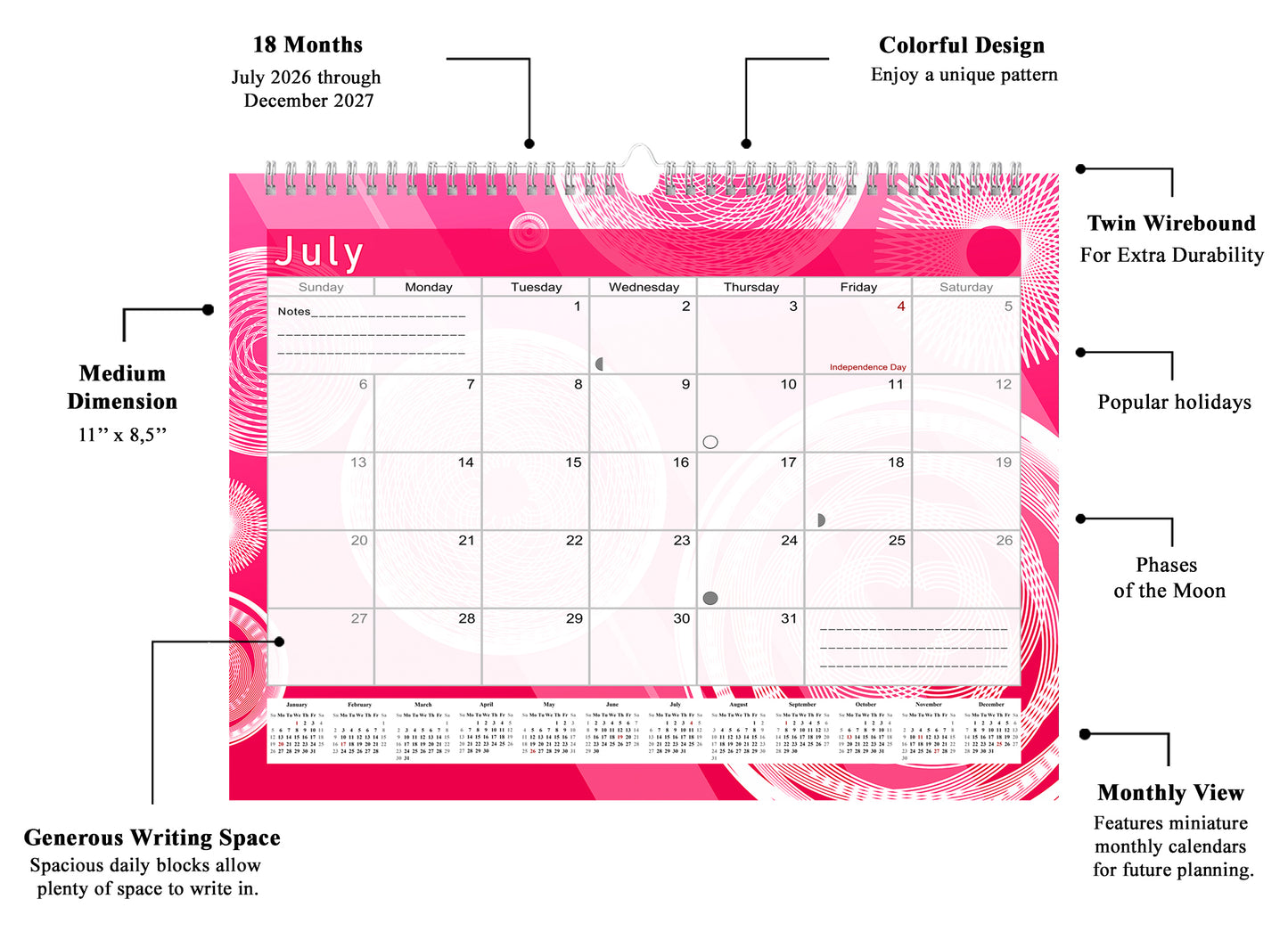 2026-2027 Monthly Spiral-Bound Wall / Desk Calendar - Desktop / Wall Blotter Calendar / Planner - (Edition #02)