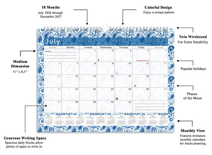2026-2027 Monthly Spiral-Bound Wall / Desk Calendar - Desktop / Wall Blotter Calendar / Planner - (Edition #21)