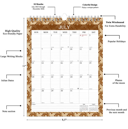 2025-2026 Wall Calendar Spiral-bound Twin-Wire Binding - 18 Months 8.5" x 11" 02