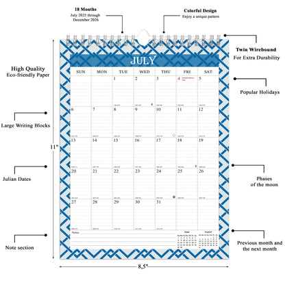 2025-2026 Wall Calendar Spiral-bound Twin-Wire Binding - 18 Months 8.5" x 11" 03