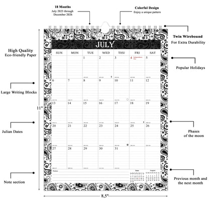 2025-2026 Wall Calendar Spiral-bound Twin-Wire Binding - 18 Months 8.5" x 11" 06