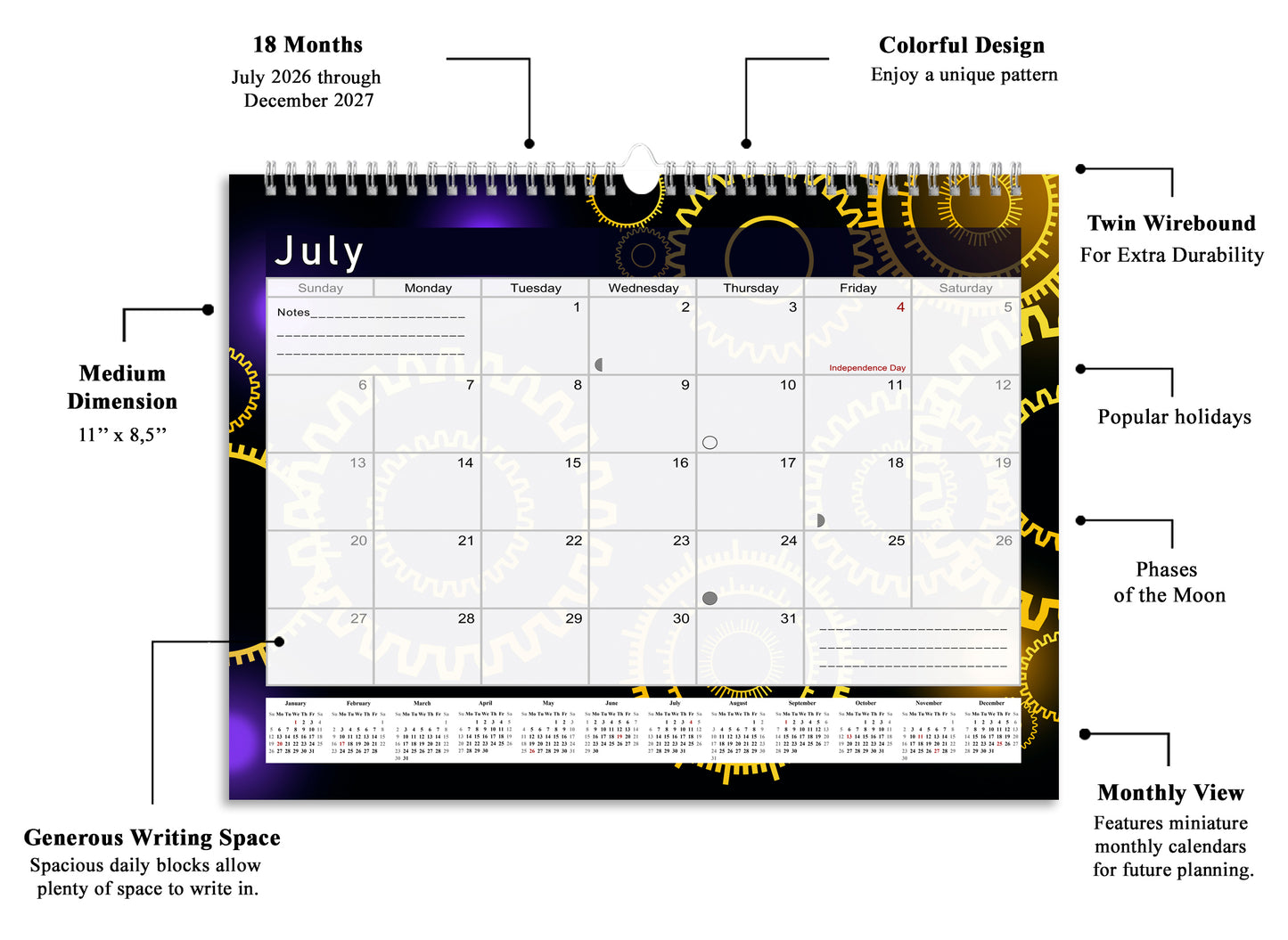 2026-2027 Monthly Spiral-Bound Wall / Desk Calendar - Desktop / Wall Blotter Calendar / Planner - (Edition #09)