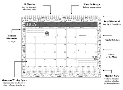 2026-2027 Monthly Spiral-Bound Wall/Desk Calendar - Desktop/Wall Blotter Calendar/Planner - (Edition B&W #030)