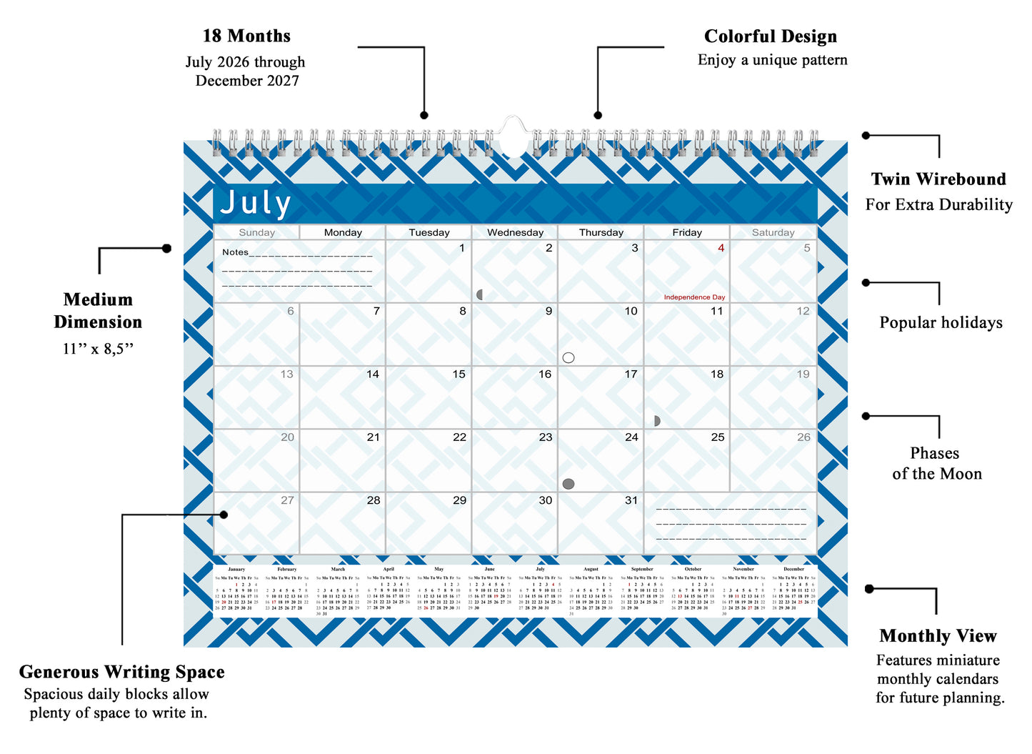 2026-2027 Monthly Spiral-Bound Wall / Desk Calendar - Desktop / Wall Blotter Calendar / Planner - (Edition #04)