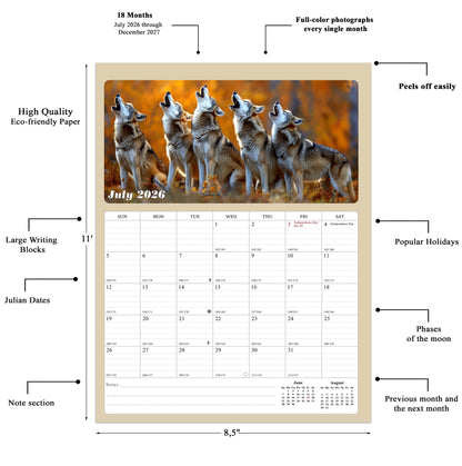 2026 - 2027 Calendar Magnetic Peel & Stick 18 Months 8.5" x 11" Woolfs