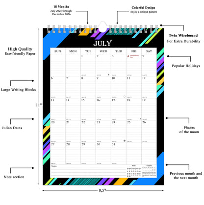 2025-2026 Wall Calendar Spiral-bound Twin-Wire Binding - 18 Months 8.5" x 11" 08