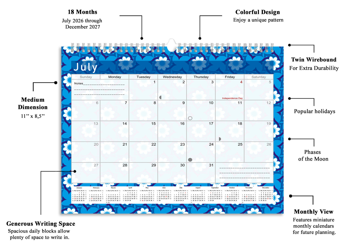 2026-2027 Monthly Spiral-Bound Wall / Desk Calendar - Desktop / Wall Blotter Calendar / Planner - (Edition #17)