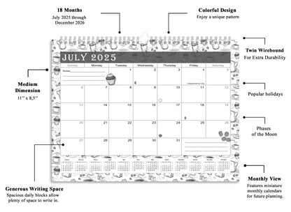 2025-2026 Monthly Spiral-Bound Wall/Desk Calendar - Desktop/Wall Blotter Calendar/Planner - (Edition B&W #030)