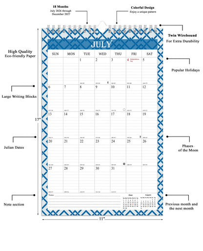 2026-2027 Wall Calendar Spiral-bound Twin-Wire Binding - 18 Months 11" x 17" 03