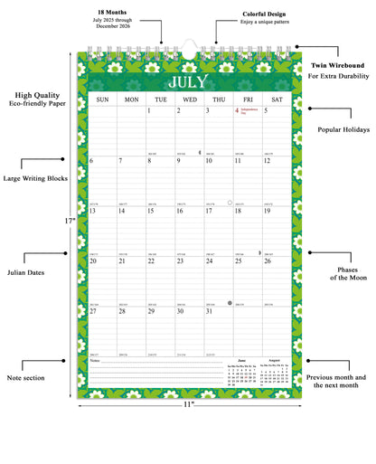 2025-2026 Wall Calendar Spiral-bound Twin-Wire Binding - 18 Months 11" x 17" 013