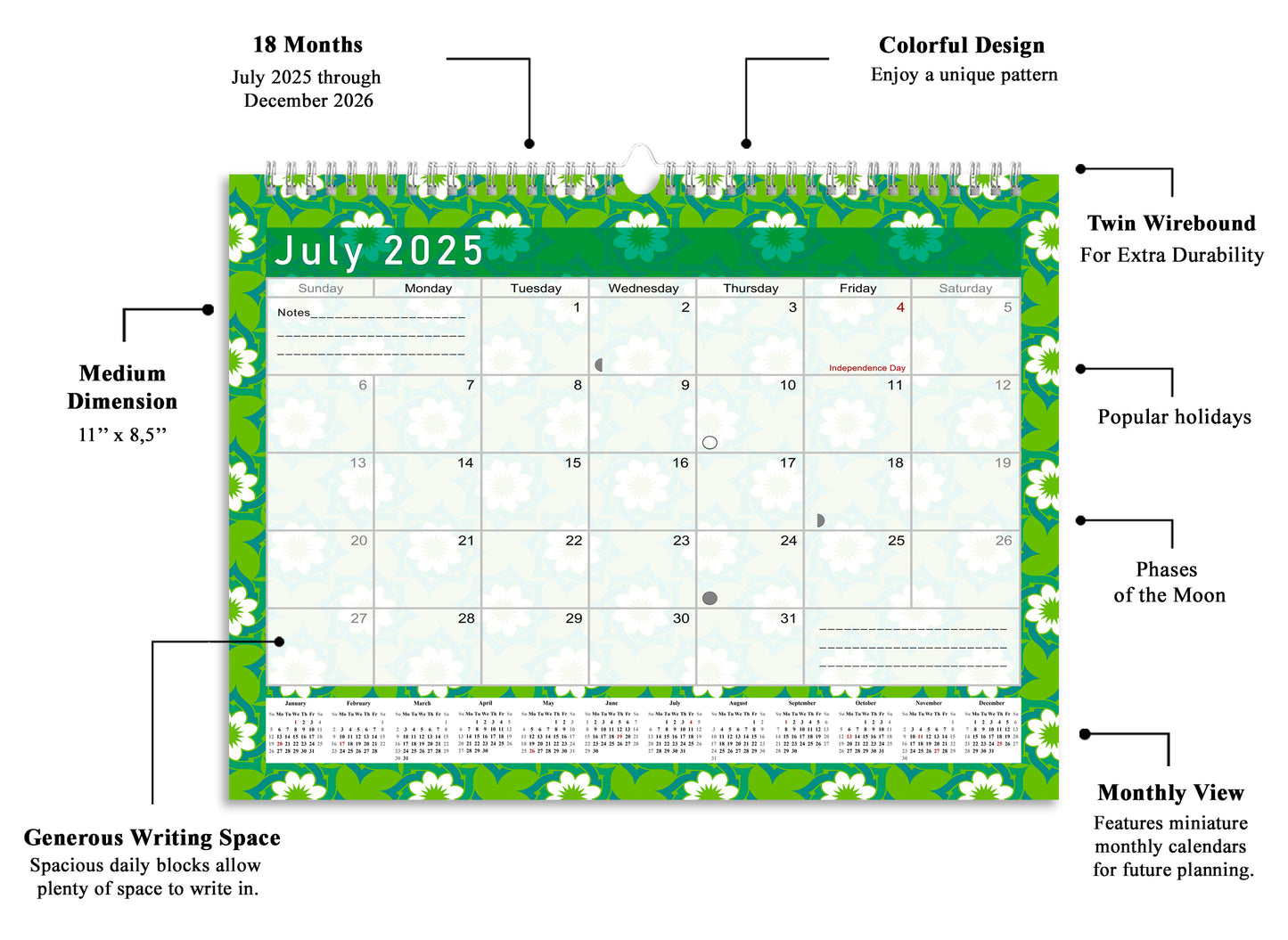 2025-2026 Monthly Spiral-Bound Wall / Desk Calendar - Desktop / Wall Blotter Calendar / Planner - (Edition #16)