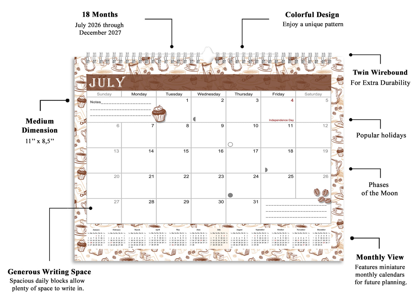 2026-2027 Monthly Spiral-Bound Wall / Desk Calendar - Desktop / Wall Blotter Calendar / Planner - (Edition #30)