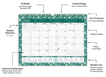 2026-2027 Monthly Spiral-Bound Wall / Desk Calendar - Desktop / Wall Blotter Calendar / Planner - (Edition #24)