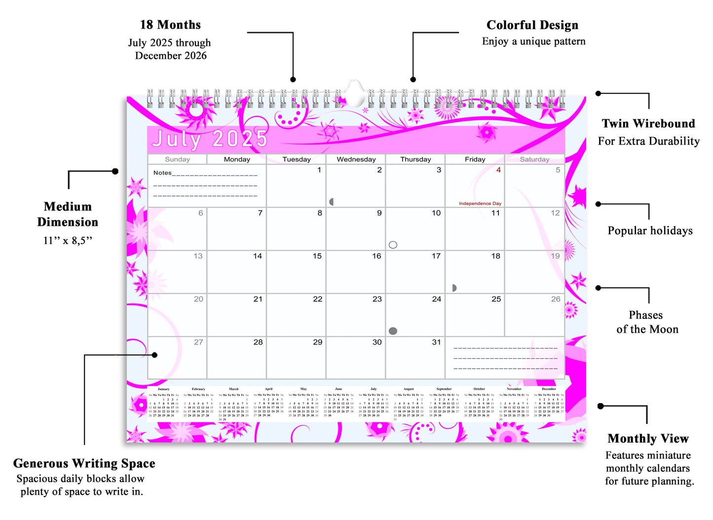 2025-2026 Monthly Spiral-Bound Wall / Desk Calendar - Desktop / Wall Blotter Calendar / Planner - (Edition #10)