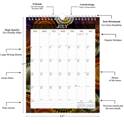 2025-2026 Wall Calendar Spiral-bound Twin-Wire Binding - 18 Months 8.5" x 11" 09