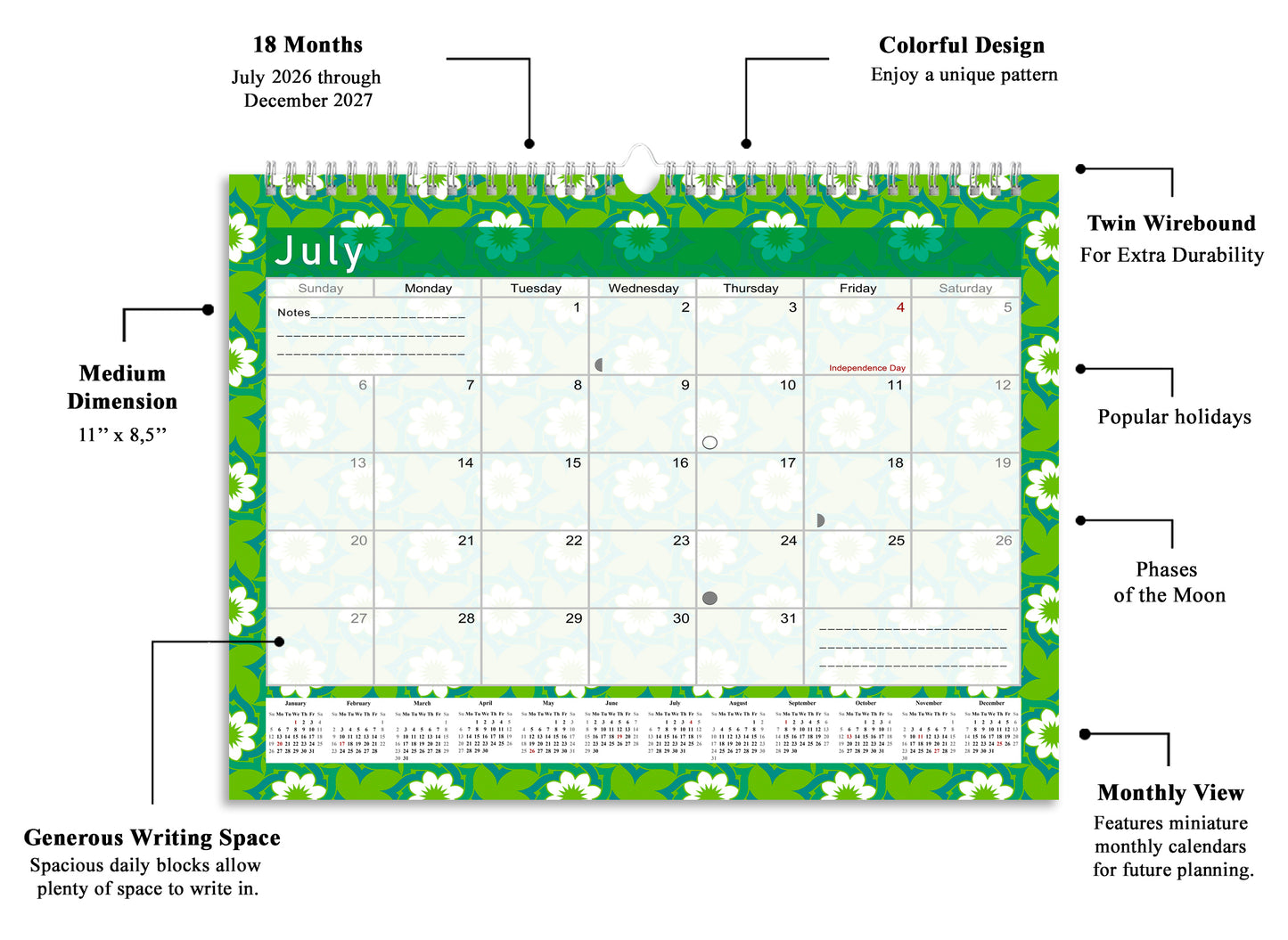 2026-2027 Monthly Spiral-Bound Wall / Desk Calendar - Desktop / Wall Blotter Calendar / Planner - (Edition #16)