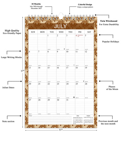 2026-2027 Wall Calendar Spiral-bound Twin-Wire Binding - 18 Months 11" x 17" 02