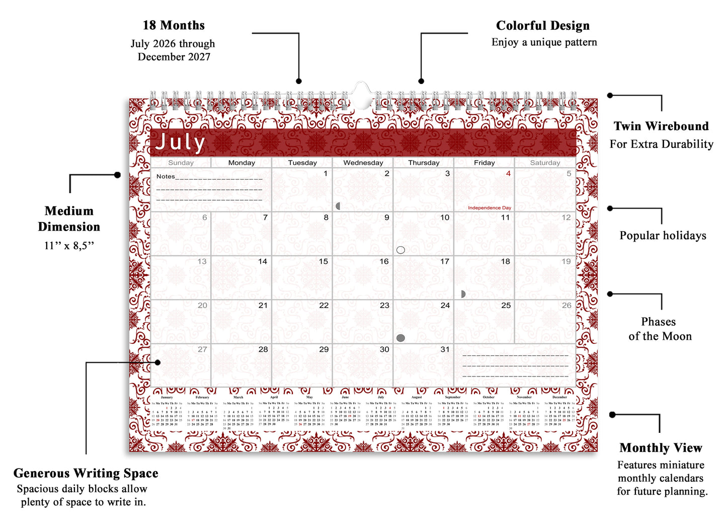 2026-2027 Monthly Spiral-Bound Wall / Desk Calendar - Desktop / Wall Blotter Calendar / Planner - (Edition #14)