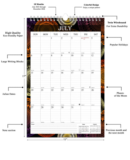 2025-2026 Wall Calendar Spiral-bound Twin-Wire Binding - 18 Months 11" x 17" 09