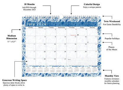 2024-2025 Monthly Spiral-Bound Wall / Desk Calendar - Desktop / Wall Blotter Calendar / Planner - (Edition #21)