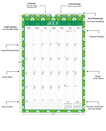 2026-2027 Wall Calendar Spiral-bound Twin-Wire Binding - 18 Months 11" x 17" 013