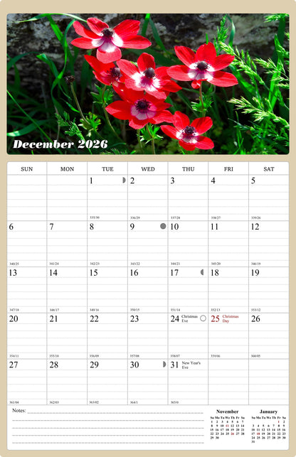 2025 - 2026 Wall Calendar Spiral-bound Twin - 18 Months (Flowers) 11" x 17"