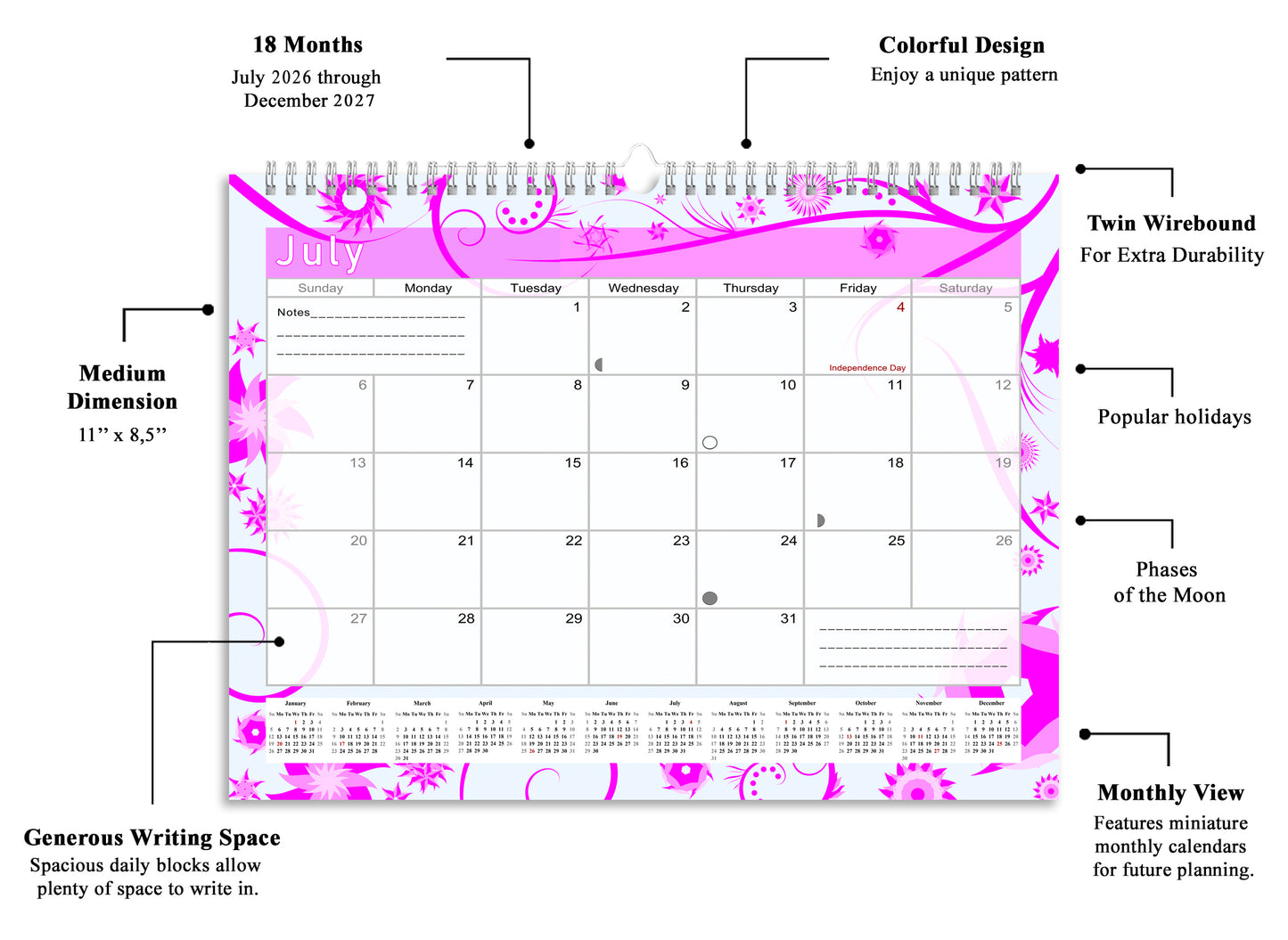 2026-2027 Monthly Spiral-Bound Wall / Desk Calendar - Desktop / Wall Blotter Calendar / Planner - (Edition #10)
