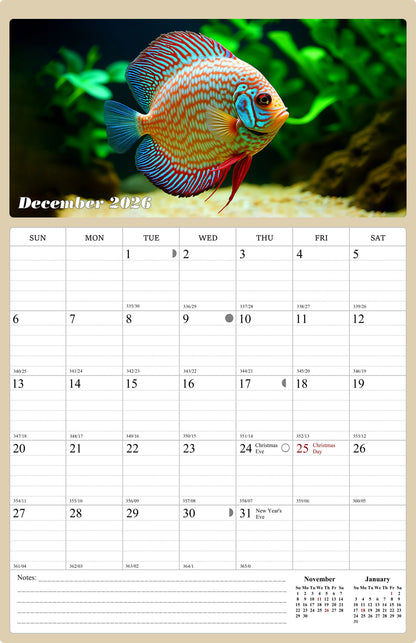 2025 - 2026 Wall Calendar Spiral-bound Twin - 18 Months (Tropical Fishes)