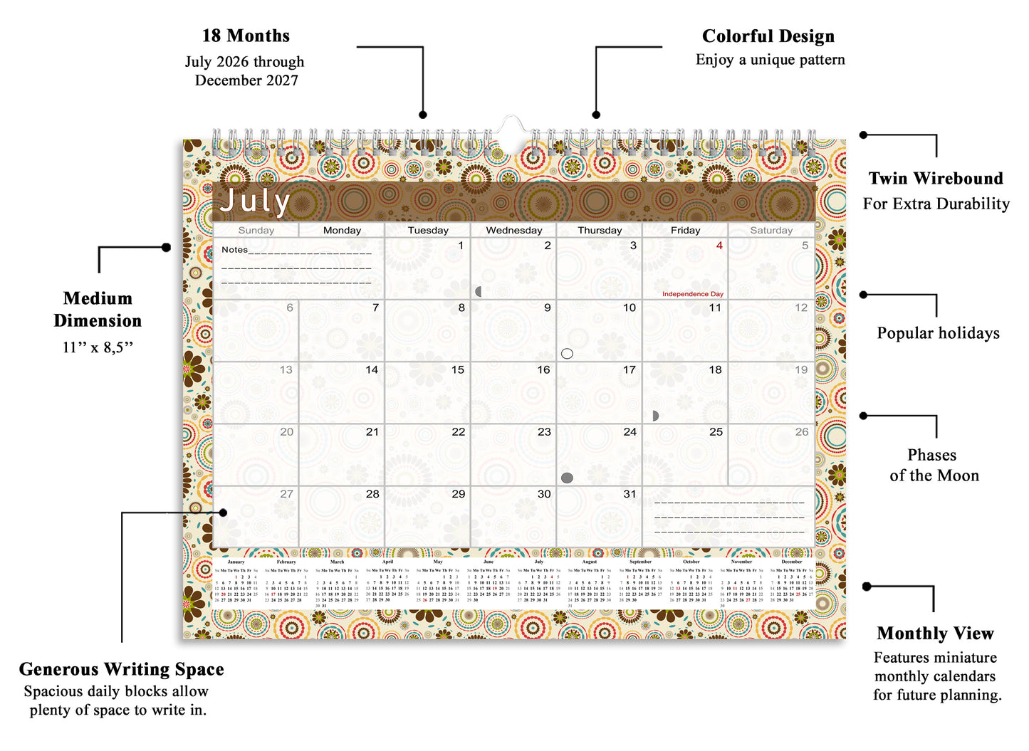 2026-2027 Monthly Spiral-Bound Wall / Desk Calendar - Desktop / Wall Blotter Calendar / Planner - (Edition #20)