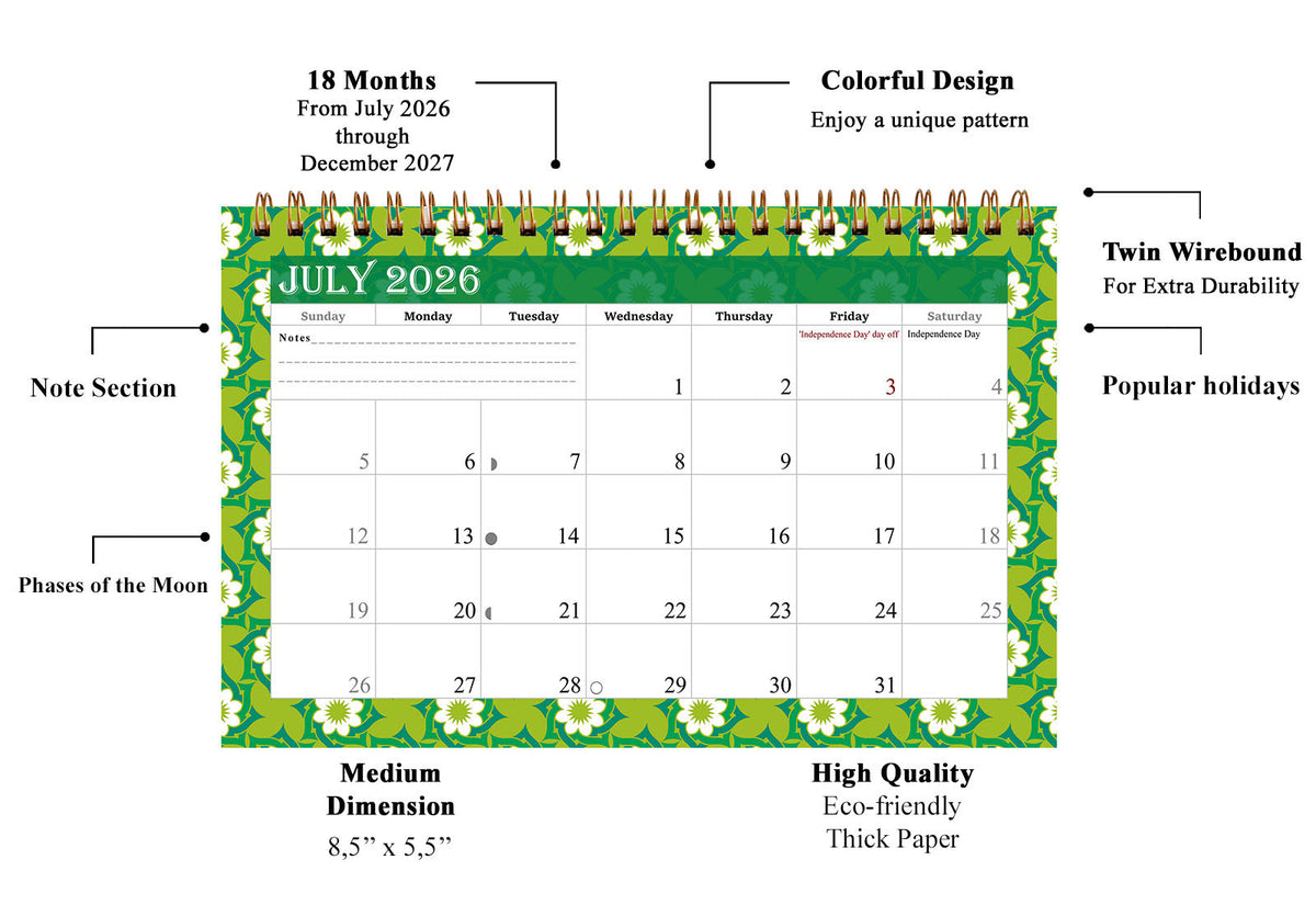 2026-2027 18 Months Standing Flip Desk Calendar Desktop Planner 06