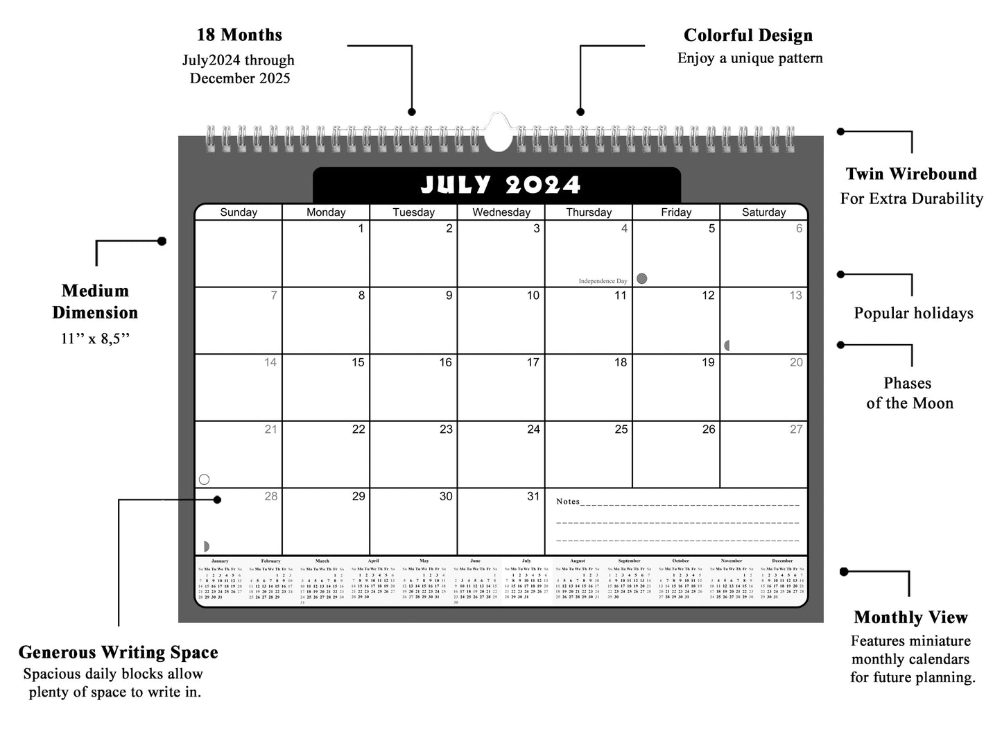 2024-2025 Monthly Spiral-Bound Wall / Desk Calendar - Desktop / Wall Blotter Calendar / Planner - (Edition #31)