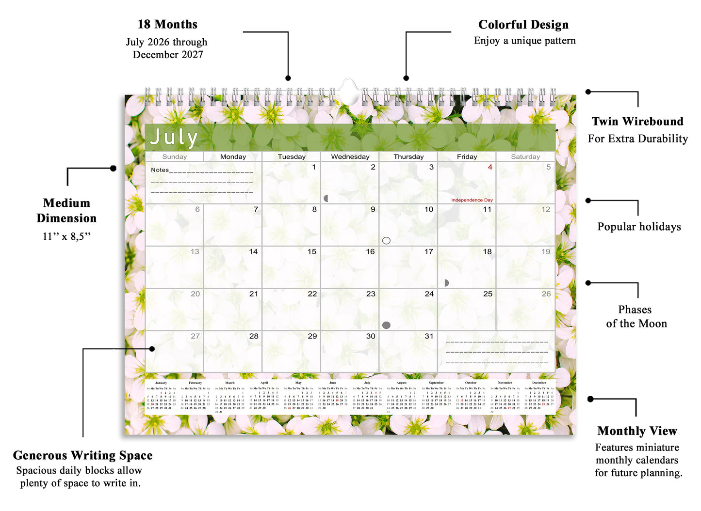 2026-2027 Monthly Spiral-Bound Wall / Desk Calendar - Desktop / Wall Blotter Calendar / Planner - (Edition #23)