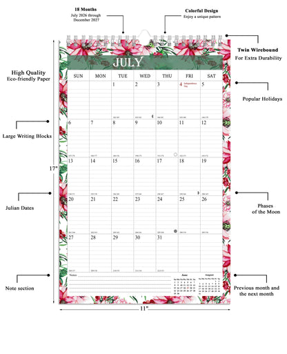2026-2027 Wall Calendar Spiral-bound Twin-Wire Binding - 18 Months 11" x 17" 01