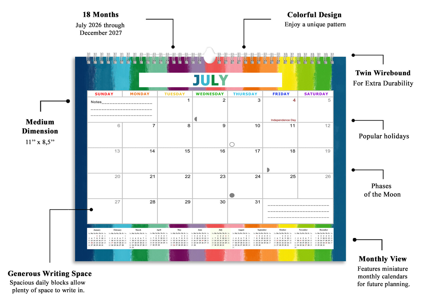 2026-2027 Monthly Spiral-Bound Wall / Desk Calendar - Desktop / Wall Blotter Calendar / Planner - (Edition #27)