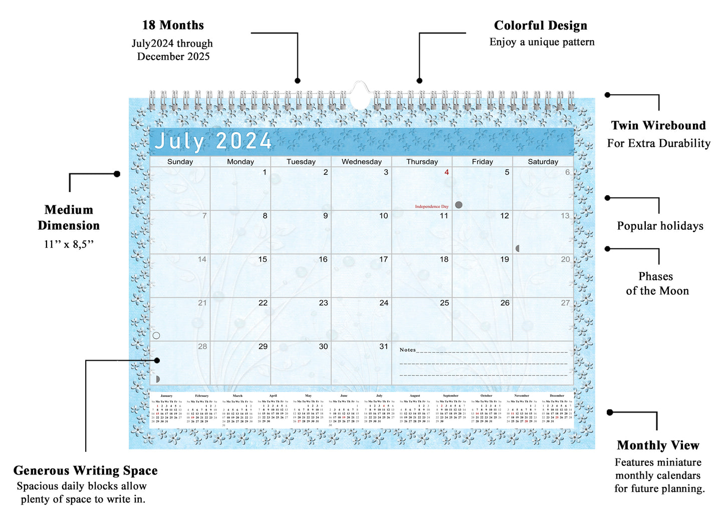 2024-2025 Monthly Spiral-Bound Wall / Desk Calendar - Desktop / Wall Blotter Calendar / Planner - (Edition #18)