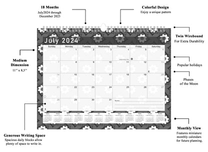 2024-2025 Monthly Spiral-Bound Wall/Desk Calendar - Desktop/Wall Blotter Calendar/Planner - (Edition B&W #017)