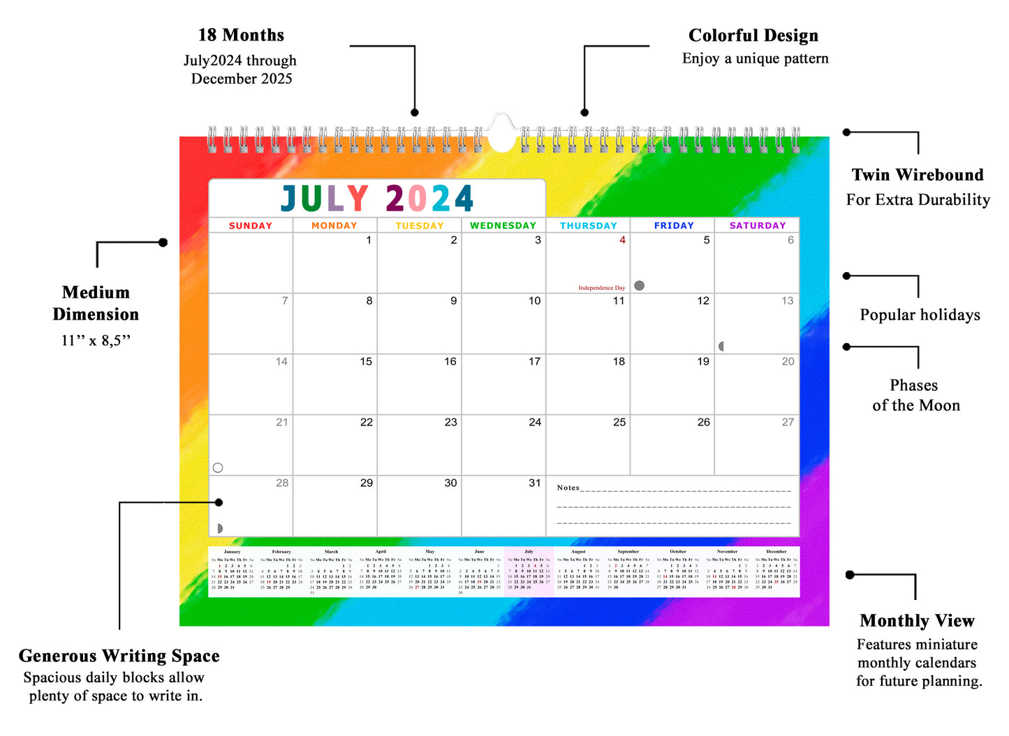 2024-2025 Monthly Spiral-Bound Wall / Desk Calendar - Desktop / Wall Blotter Calendar / Planner - (Edition #28)