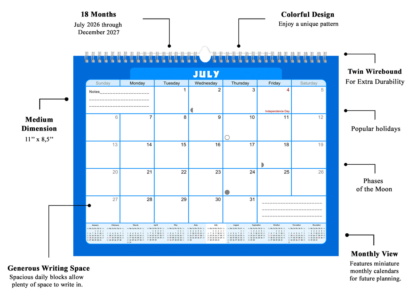 2026-2027 Monthly Spiral-Bound Wall / Desk Calendar - Desktop / Wall Blotter Calendar / Planner - (Edition #06)