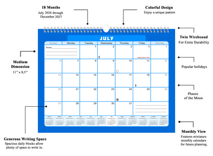 2026-2027 Monthly Spiral-Bound Wall / Desk Calendar - Desktop / Wall Blotter Calendar / Planner - (Edition #06)