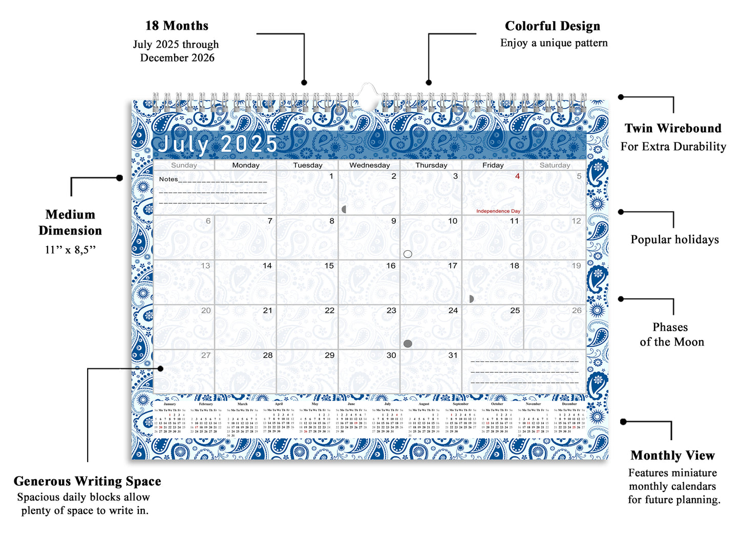 2025-2026 Monthly Spiral-Bound Wall / Desk Calendar - Desktop / Wall Blotter Calendar / Planner - (Edition #21)
