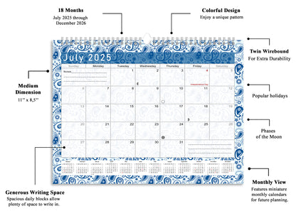 2025-2026 Monthly Spiral-Bound Wall / Desk Calendar - Desktop / Wall Blotter Calendar / Planner - (Edition #21)