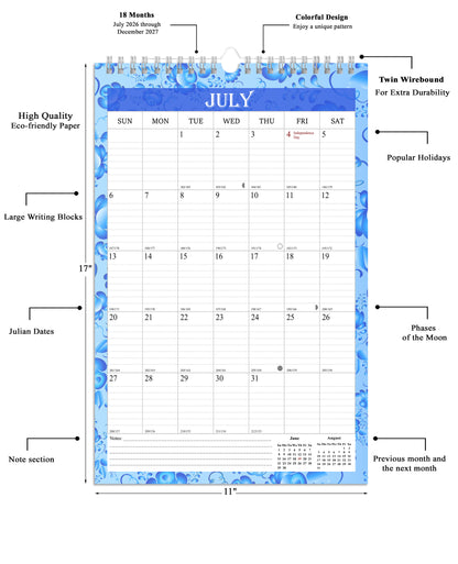 2026-2027 Wall Calendar Spiral-bound Twin-Wire Binding - 18 Months 11" x 17" 015