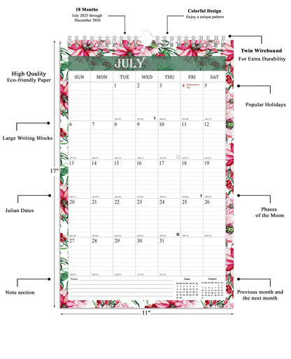 2025-2026 Wall Calendar Spiral-bound Twin-Wire Binding - 18 Months 11" x 17" 01