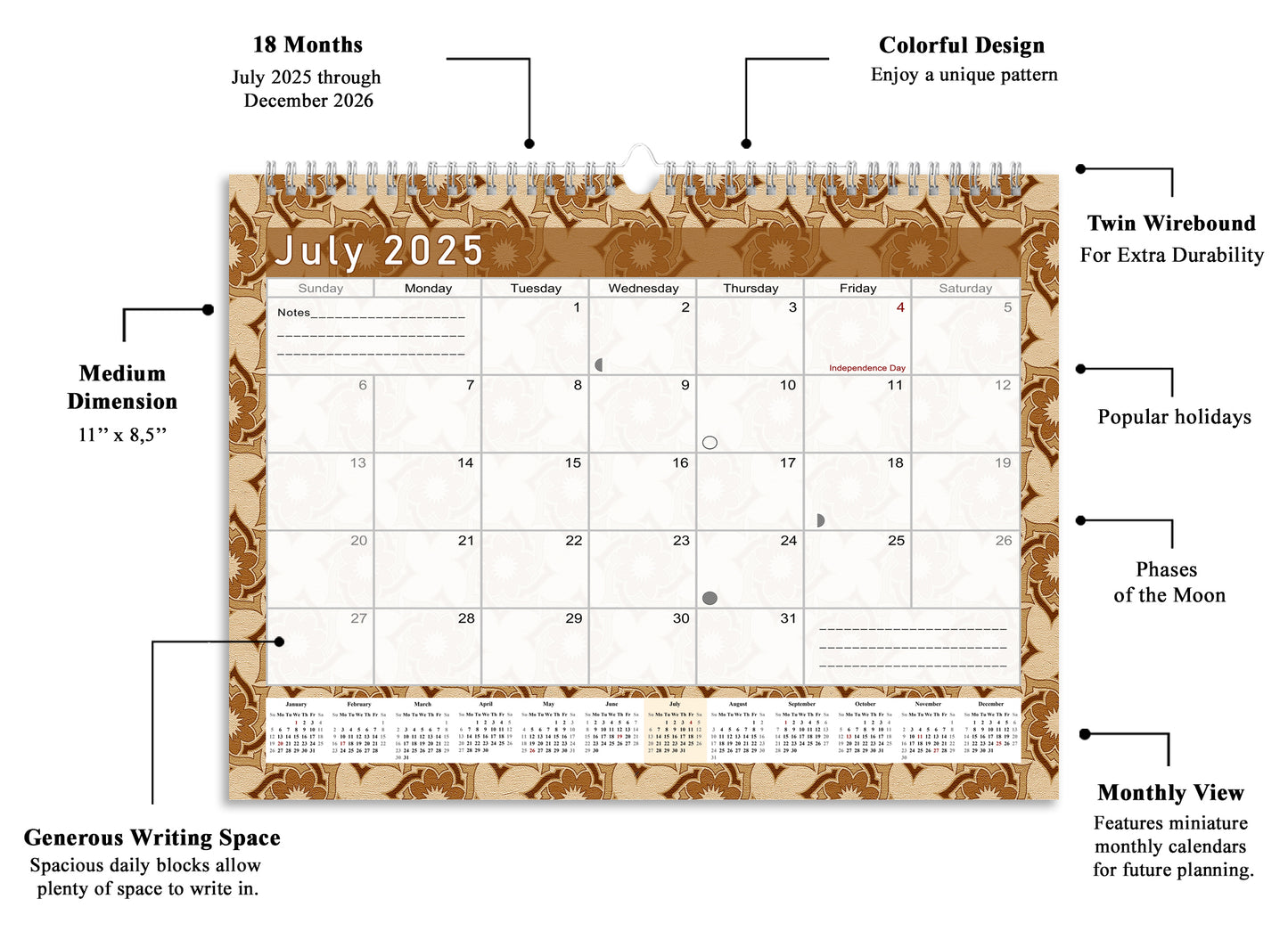 2025-2026 Monthly Spiral-Bound Wall / Desk Calendar - Desktop / Wall Blotter Calendar / Planner - (Edition #25)