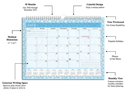 2026-2027 Monthly Spiral-Bound Wall / Desk Calendar - Desktop / Wall Blotter Calendar / Planner - (Edition #18)