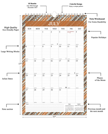 2026-2027 Wall Calendar Spiral-bound Twin-Wire Binding - 18 Months 11" x 17" 011