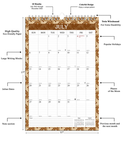 2025-2026 Wall Calendar Spiral-bound Twin-Wire Binding - 18 Months 11" x 17" 02