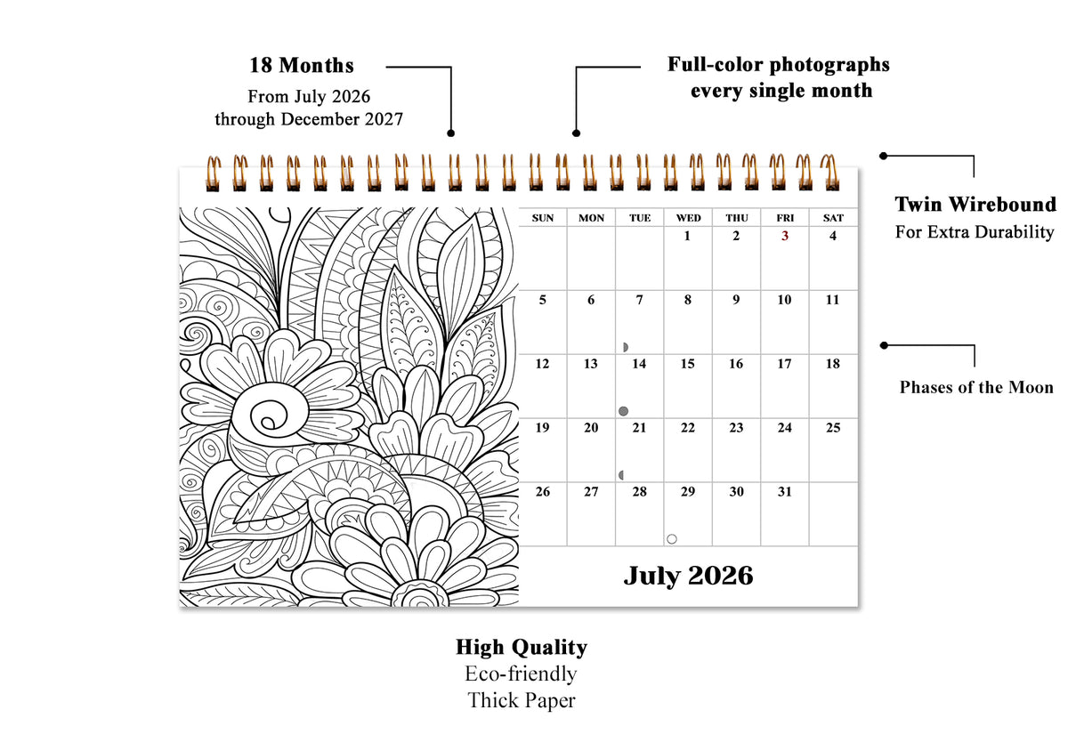 2026-2027 -18 Months Desk Calendar Desktop Planner with To-Do List (Flowers)